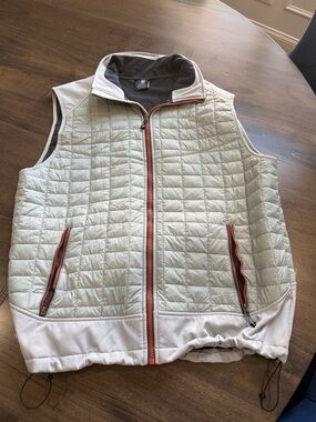Men's Quilted Light Gray Vest with Orange Trim